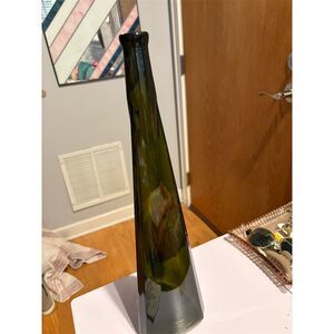 Vintage Mid-Century Modern Olive Green Glass Genie Bottle Decor, 18” H